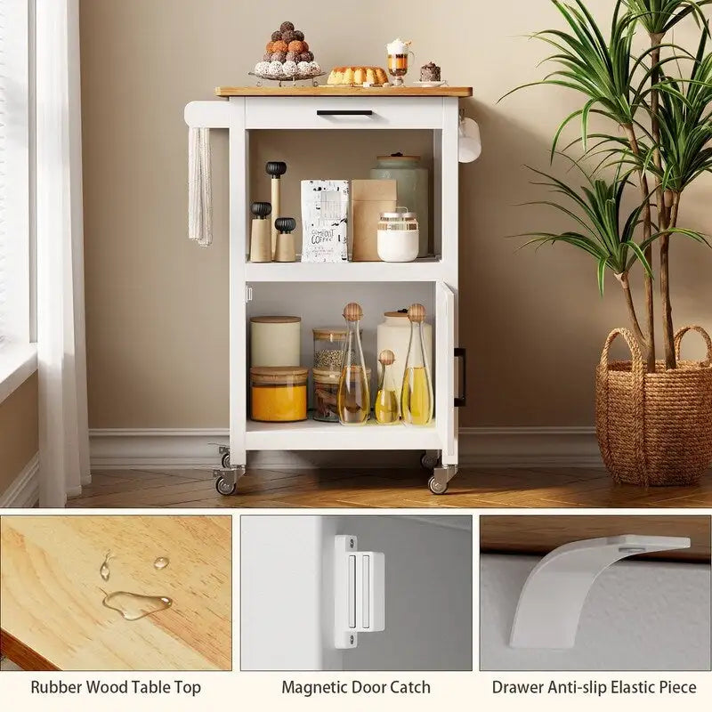 Wooden Kitchen Island Trolley Cart with Drawers