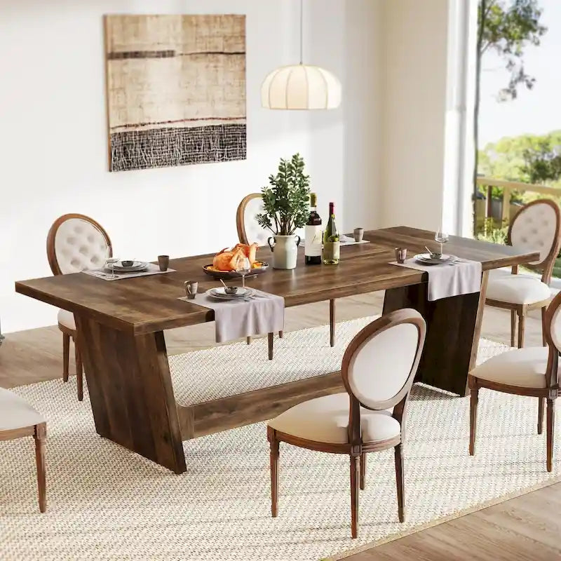 71 Inches Farmhouse Dining Room Table for 6-8 People with Solid Pedestal