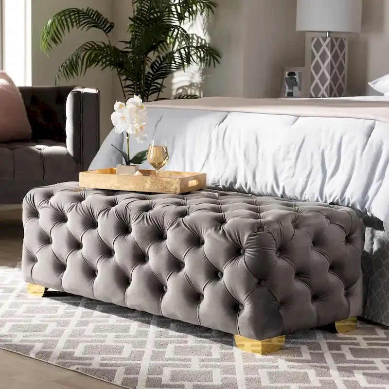 Gracewood Hollow Solanki Velvet Fabric Ottoman Bench