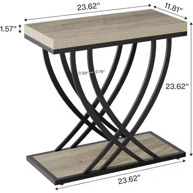 Side Table, 2-Tier Narrow End Table for Living Room, Industrial Bedside Tables with Metal Frame for Bedroom, Sofa Couch, Small Spaces, Grey