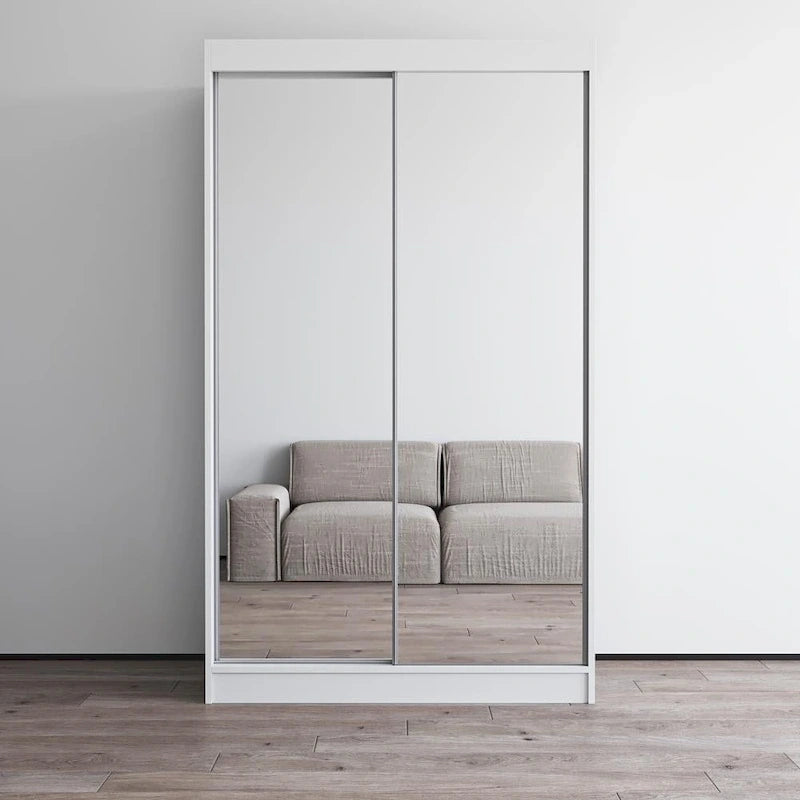 Mirrored 2-Door Wardrobe Armoire with High-Gloss Finish | 47 or 59 Wide