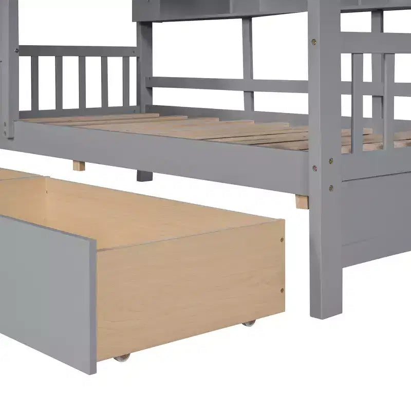Whisen Twin Size House Bed & Kids Bed, Playhouse Bed with 2 Drawers, Storage Shelf