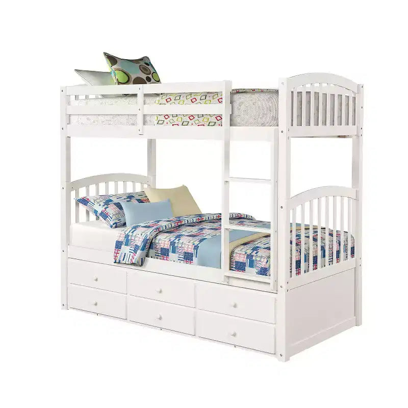 Twin Bunk Bed with Ladder, Safety Rail, Twin Trundle Bed with 3 Drawers for Teens Bedroom, Guest Room Furniture