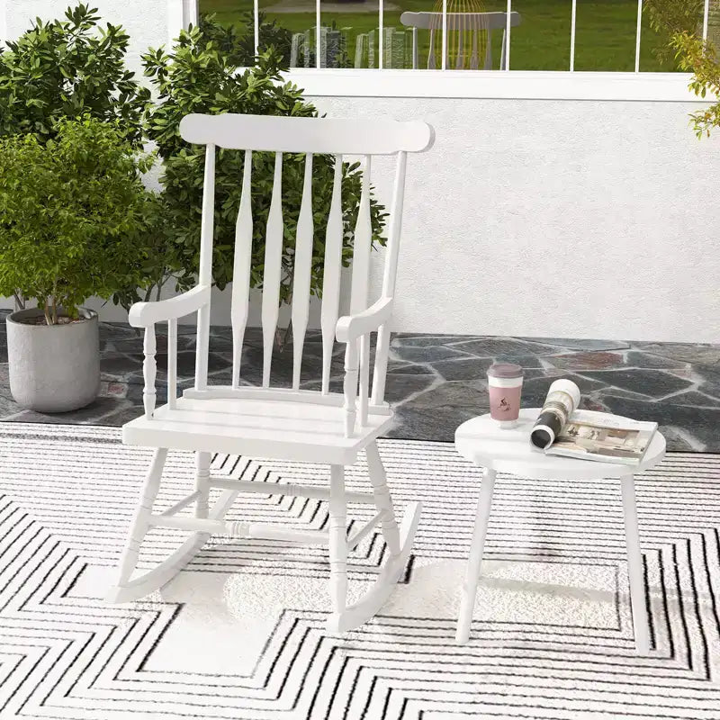 Costway Set of 2 Wood Rocking Chair Glossy Finish White\ Coffe