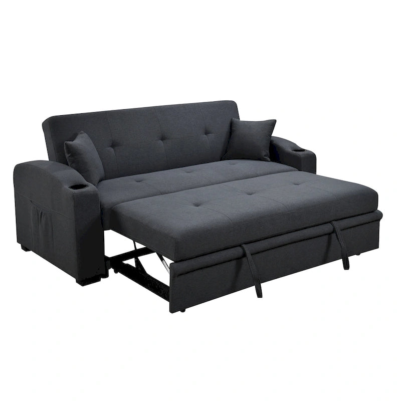 Roomfitters 75 Inch 3 in 1 Convertible Modern Sofa with Convenient Pull Out Bed, Reclining Backrest, Cup Holders, Pillows