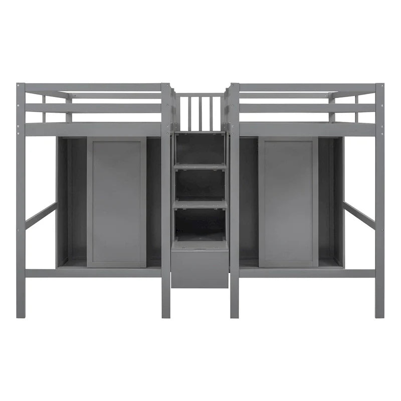Double Twin Loft Beds with Wardrobes and Staircase