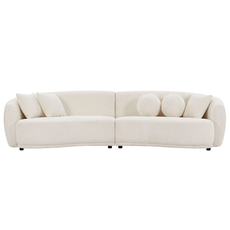 Deep Seat Curved Sectional Sofa, Boucle Fabric with 5 Throw Pillows