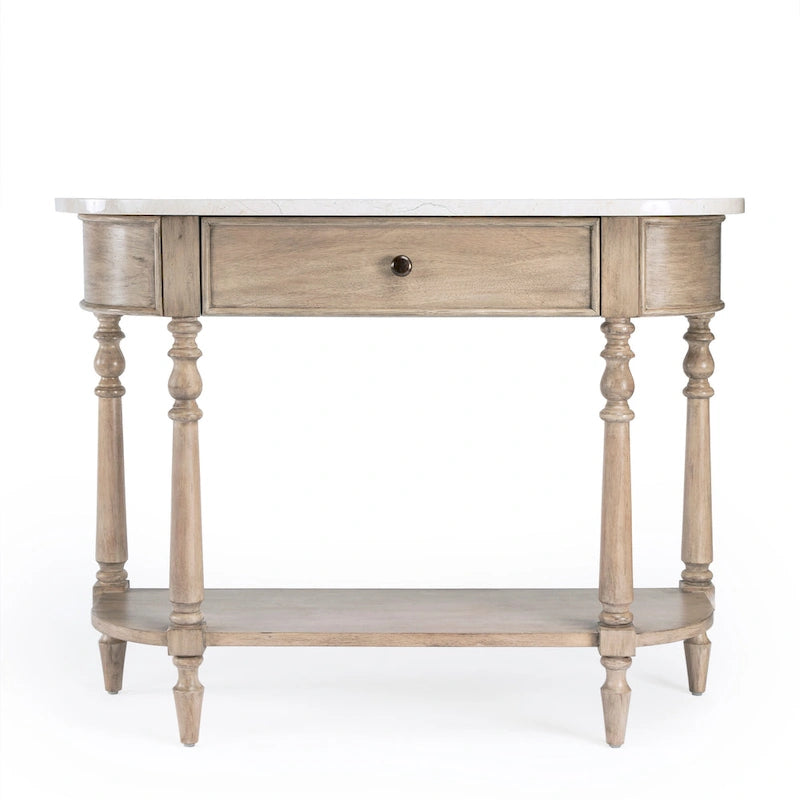 Marble Top Console Table ¨C Light Brown / Grey / Washed Black, Demilune, 1-Person Assembly