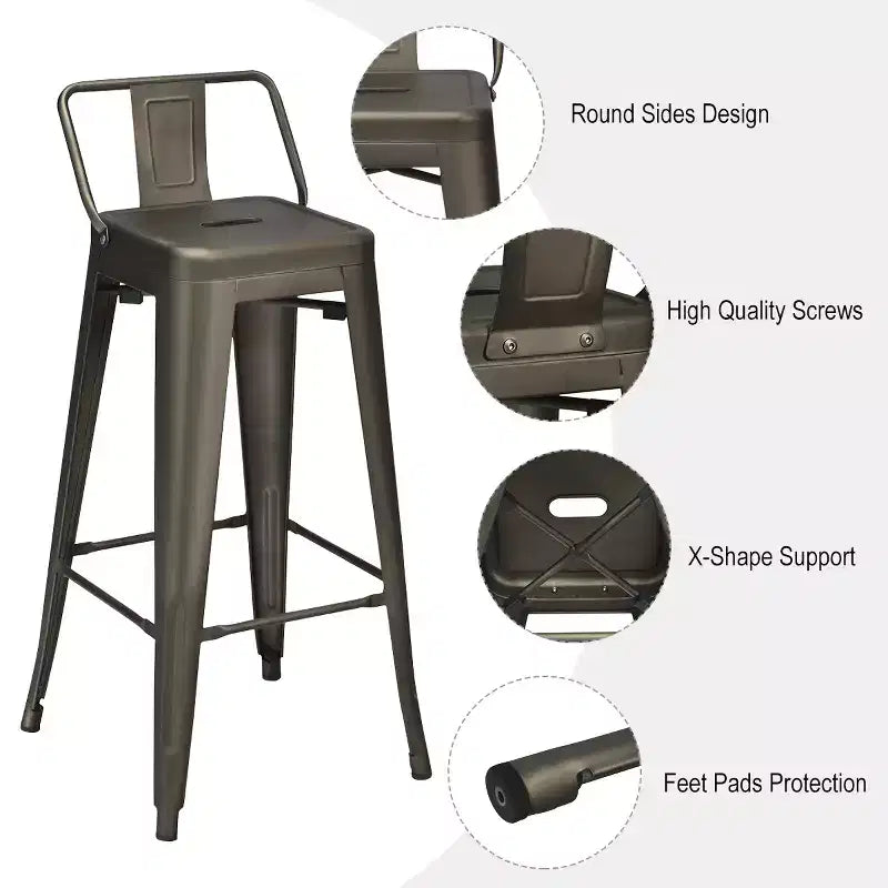 Costway Set of 4 Metal Bar Stools 30 Bar Height Barstools Industrial W/ Low Back Steel