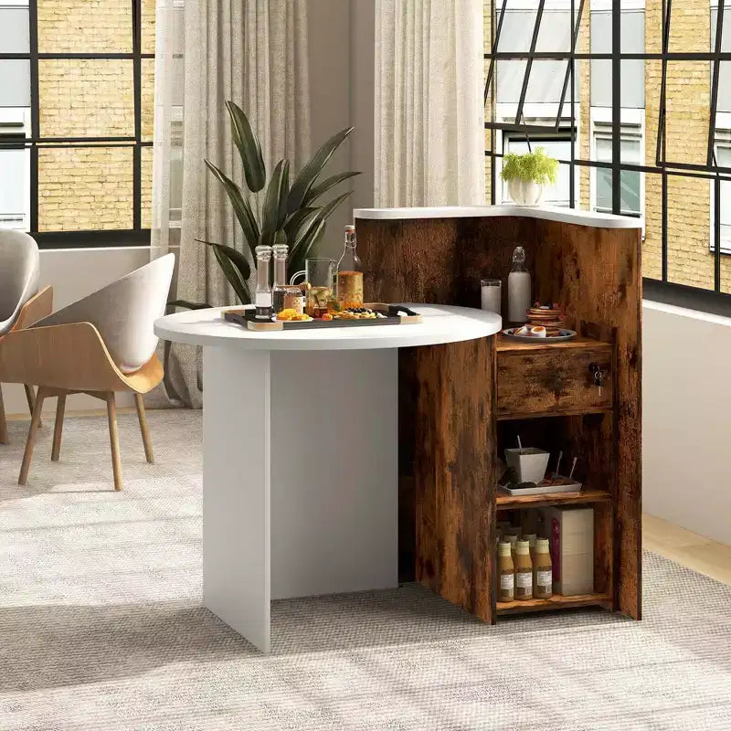 Costway Front Reception Counter Desk Checkout Office Desk with Open Shelf & Lockable Drawer White/Brown/Black