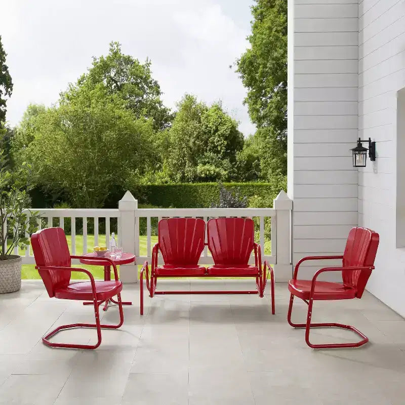 Ridgeland 4pc Outdoor Metal Conversation Set - Red - Crosley