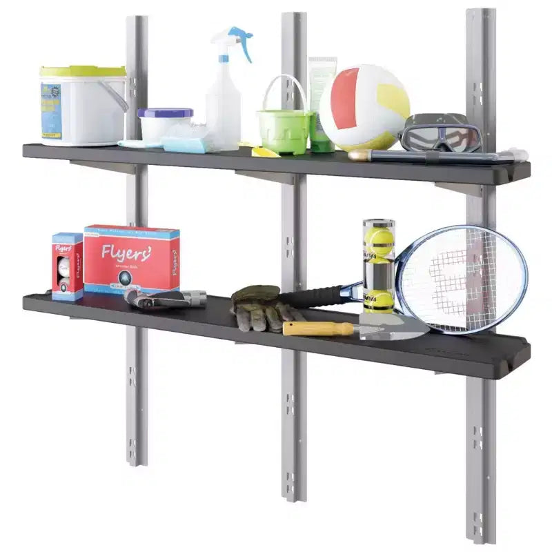 Suncast Vertical Shed 6 Shelf Kit Space Saving Wall Mount Outdoor Storage, Black