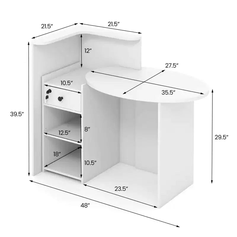 Costway Front Reception Counter Desk Checkout Office Desk with Open Shelf & Lockable Drawer White/Brown/Black