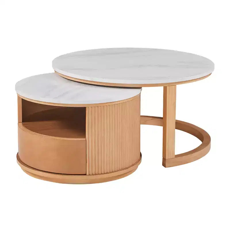 Modern Nesting Coffee Table with Drawer, Round Center Table with storage for Living Room