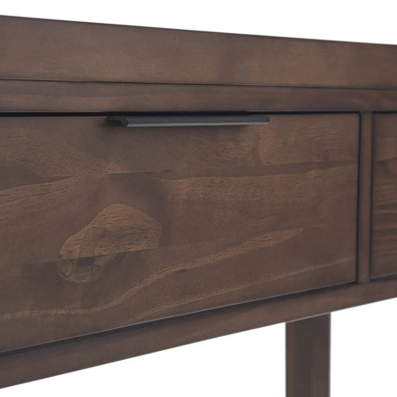 60-Inch Wide Solid Wood Contemporary 3-Drawer Console Table in Warm Walnut Brown
