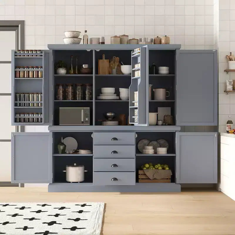 Whisen 73 Freestanding Wooden Kitchen Pantry Cabinet with Drawers and Adjustable Shelves for Storage and Organization in Dining Room or Kitchen