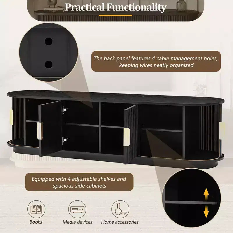 GDFStudio Roy Farmhouse Wooden TV Stand with Sliding Tambour Door and Adjustable Storage