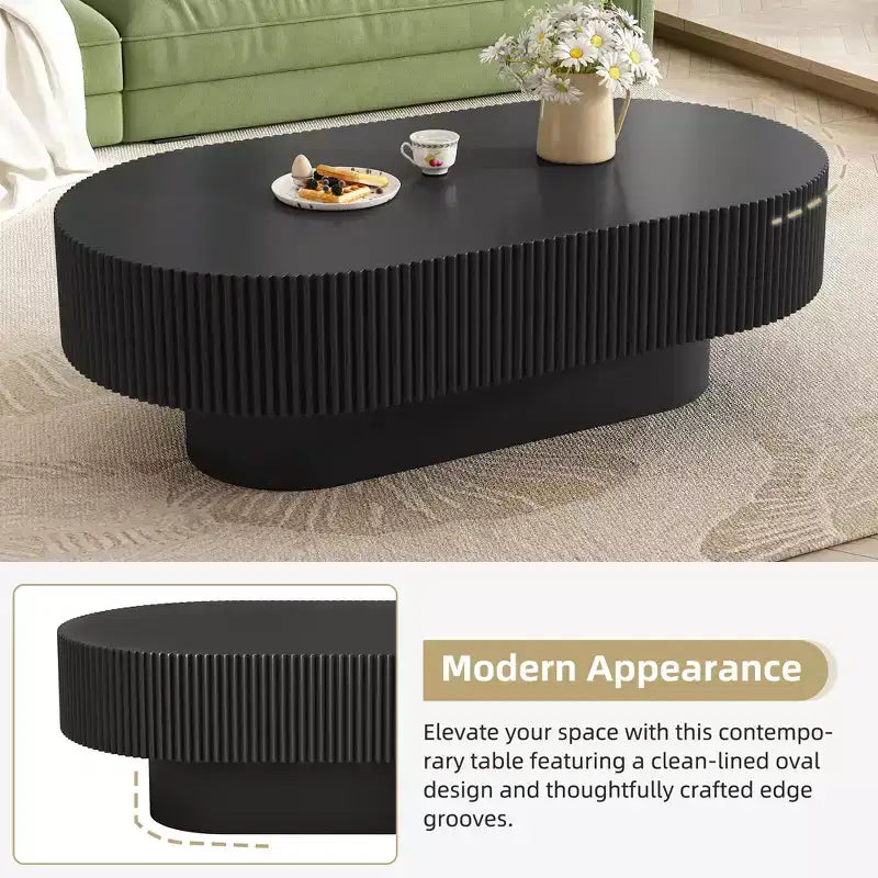 Oval Coffee Table with Fluted Base for Living Room