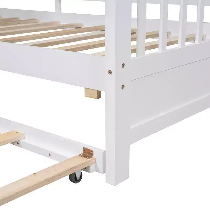 Twin Size House Bed with Trundle and Storage Shelf for Kids, White