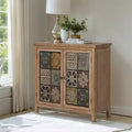 Captiva Designs Accent Distressed Checkered Patterns Storage Cabinet with 2 Doors for Entryway Living Room