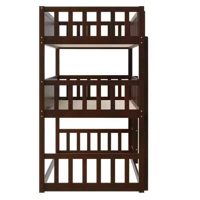 Triple Twin Bunk for Kids, Twin over Twin over Twin Detachable Bunk Bed with Ladder and Guardrail, Separate into 3 Beds
