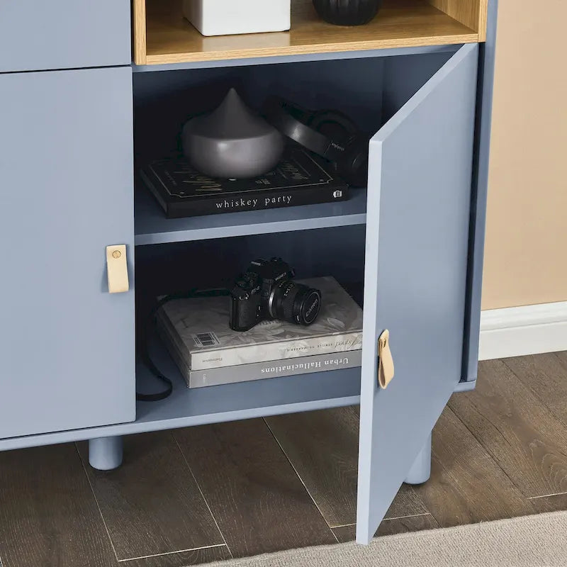 Multifunctional Storage cabinet with door, modern sideboard cabinet, wooden storage cabinet, leather handle drawer cabinet