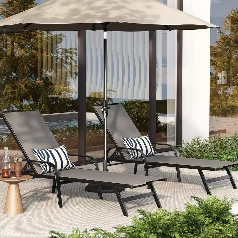 Set of 2 Outdoor Patio Chaise Lounge Chairs, 5-Position Adjustable Reclining Chairs with Textilene Fabric, Poolside Loungers for Garden & Balcony