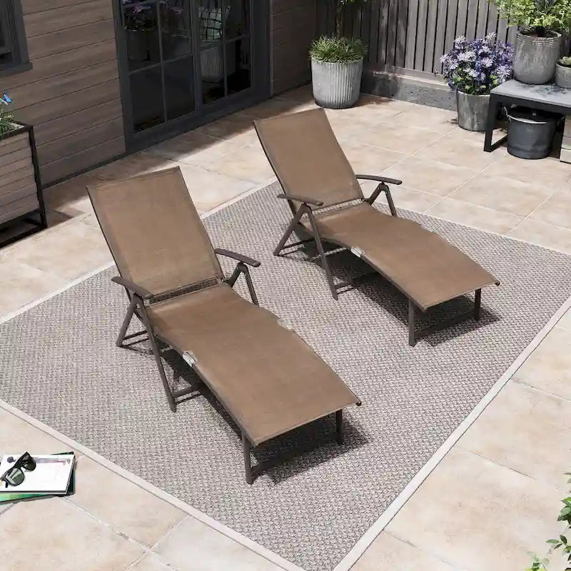 Pellebant 2PCS Adjustable Aluminum Patio Chaise Lounge Chair - N/A