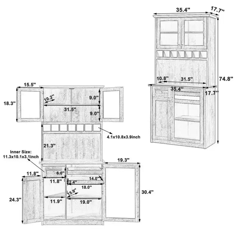 75 Tall Kitchen Pantry Cabinet with Glass Doors