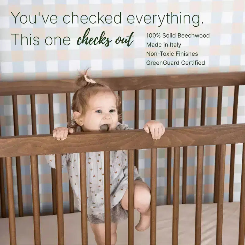 3-in-1 Convertible Crib, Solid Beechwood, GREENGUARD Gold Certified, Made in Italy