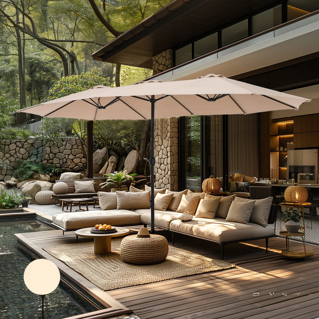 MAISON ARTS 15ft Double-Sided Patio Extra Large Twin Umbrella with Base Included
