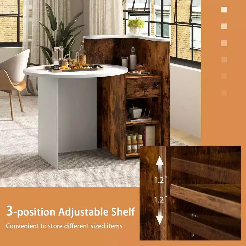 Costway Front Reception Counter Desk Checkout Office Desk with Open Shelf & Lockable Drawer White/Brown/Black