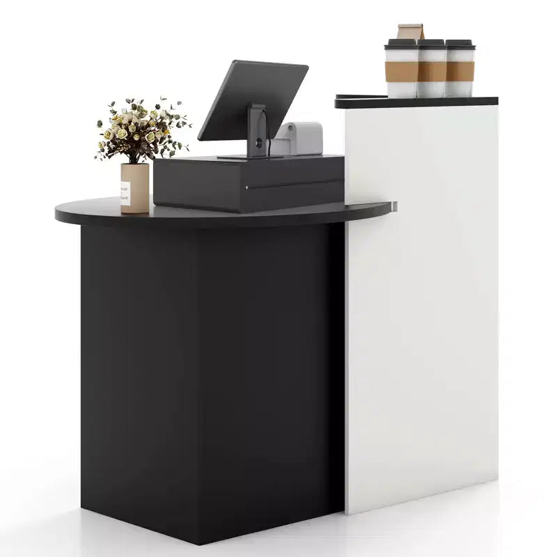 Costway Front Reception Counter Desk Checkout Office Desk with Open Shelf & Lockable Drawer White/Brown/Black