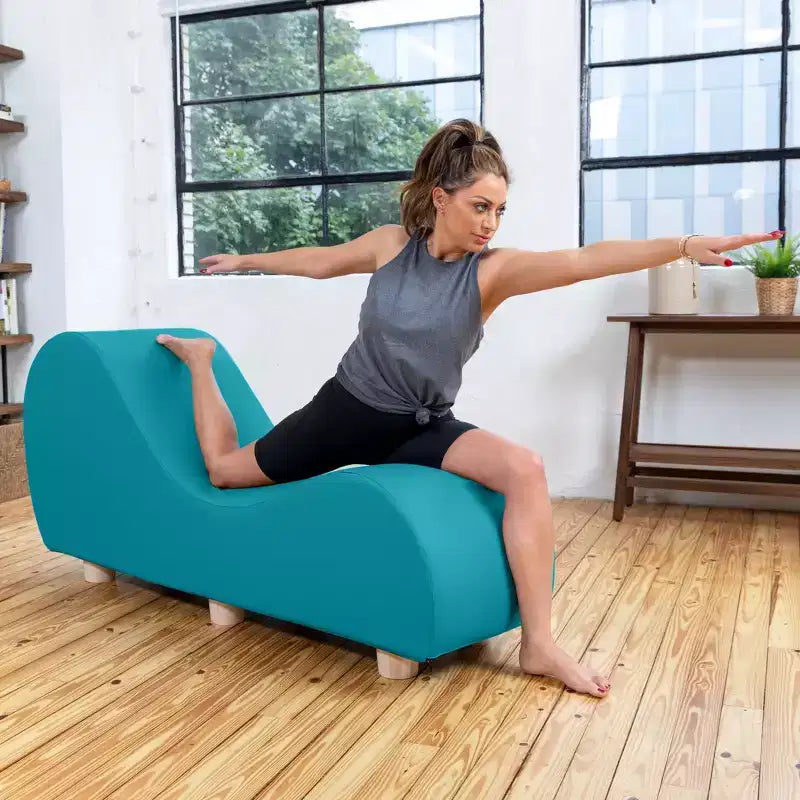 Avana Chaise Lounge Chair for Stretching and Relaxation, Hevea Wood Feet, Faux Leather - Submarine Grey