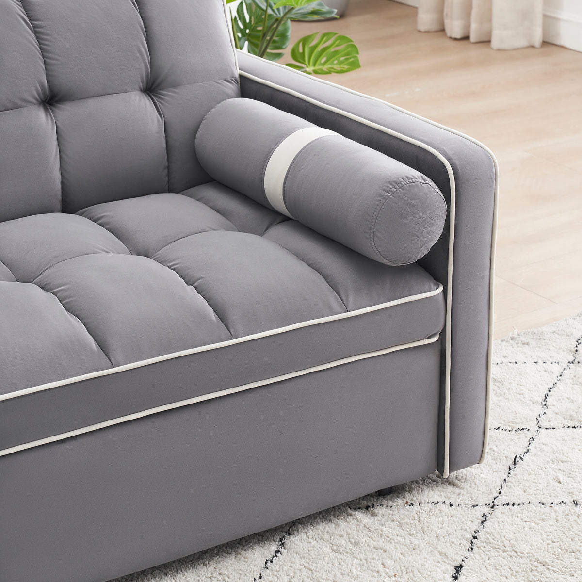 Velvet Convertible 55 2-Seater Sleeper Sofa with Pull-Out Bed, Adjustable Recline, Side Pockets, and Phone Holder