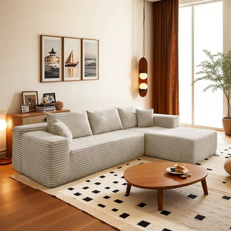 Modern Upholstery Chaise Sofa with Pillows for Living Room