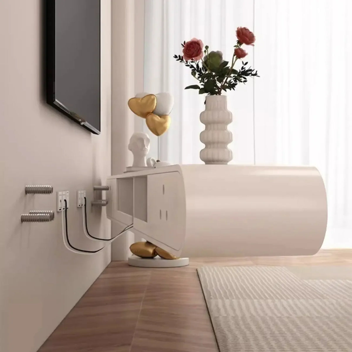 White Wooden Floating TV Stand with Storage for Living Room