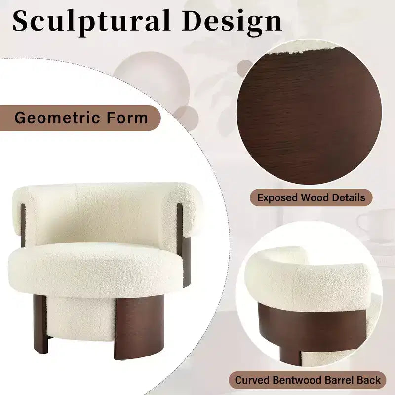 Whisen 360 Swivel Barrel Chair with Sculptural Bentwood Design, Solid Wood Frame, 32 Wide, Versatile for Living Room and Bedroom