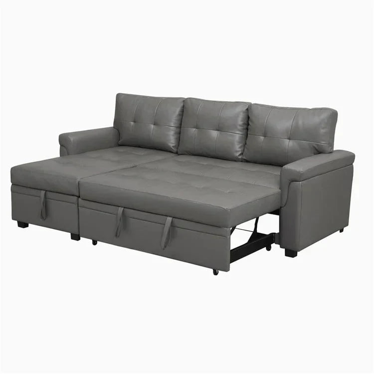Convertible Reversible Sectional Sofa with Pull-Out Sleeper Bed, Hidden Storage Chaise, and Durable Legs