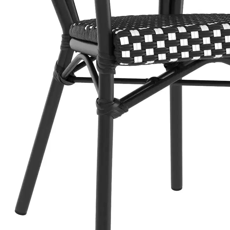Flash Furniture 4 Pack Lourdes Indoor/Outdoor Commercial Thonet Bistro Stacking Chair with Arms, PE Rattan and Aluminum Frame