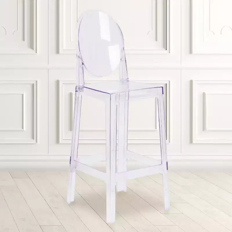 Emma and Oliver Ghost Barstool with Oval Back in Transparent Crystal