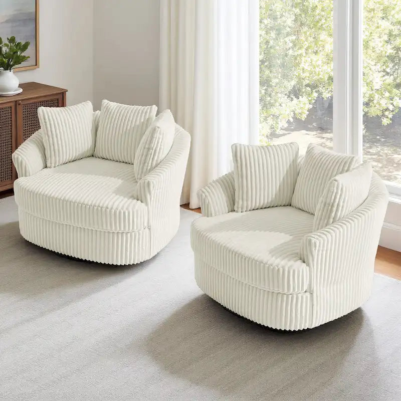 DREAMSIDEA 2 Set Recessed Arm Slipcovered Swivel Barrel Chair