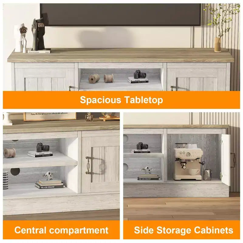Modern TV Stand for 65-Inch TVs, Rustic Wood Entertainment Center with Spacious Storage Cabinets, Media Console Table for Living Room & Office