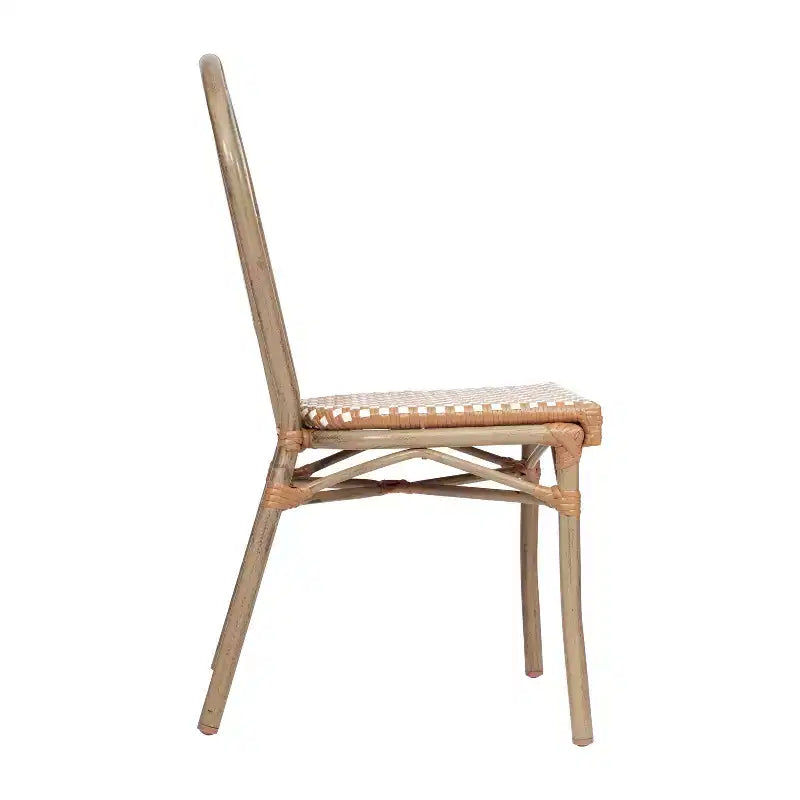 Flash Furniture Lourdes Indoor/Outdoor Commercial Thonet Bistro Stacking Chair, PE Rattan and Aluminum Frame