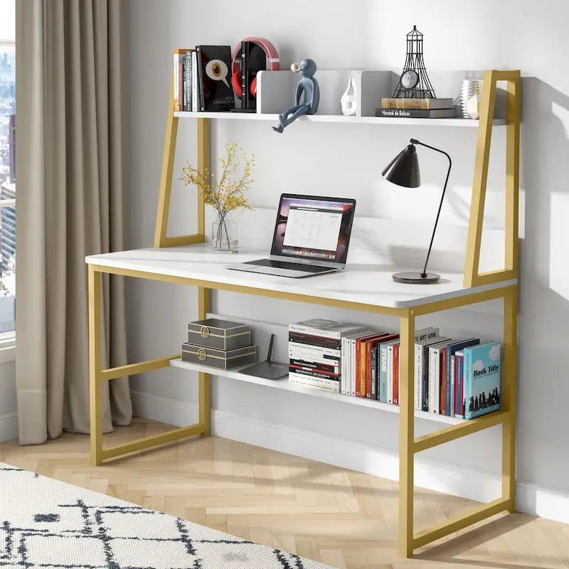 47 Inch Modern Computer Desk with Hutch and Bookshelf
