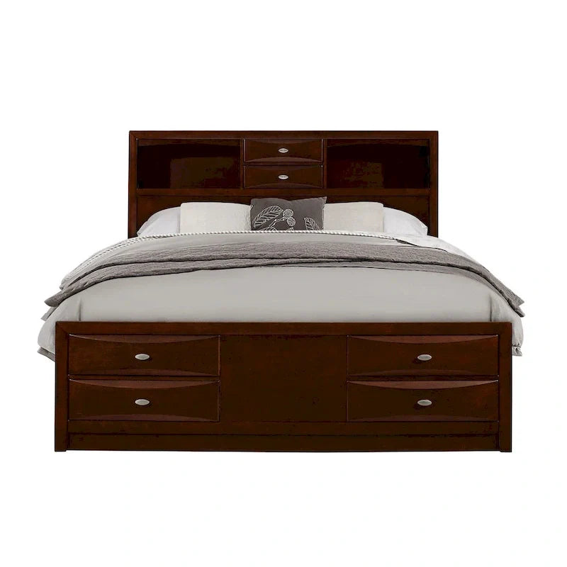 Solid Wood Full Espresso Eight Drawers Bed