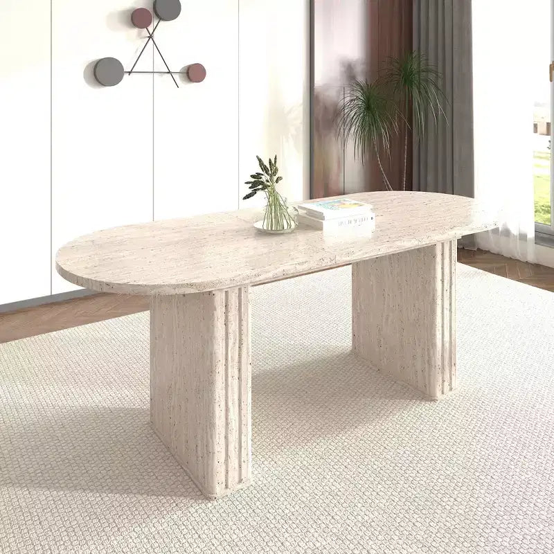 Okak 78IN Extendable Dining Table for 4-8 People, Kitchen Table with Wooden Strip Base, Foldable Table for Living Room, Dining Room