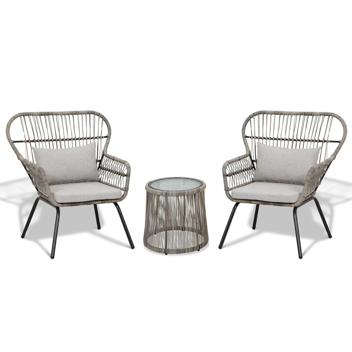3 Piece Outdoor Wicker Conversation Bistro Set, All-Weather Rattan Furniture Patio Chairs Set with Cushions