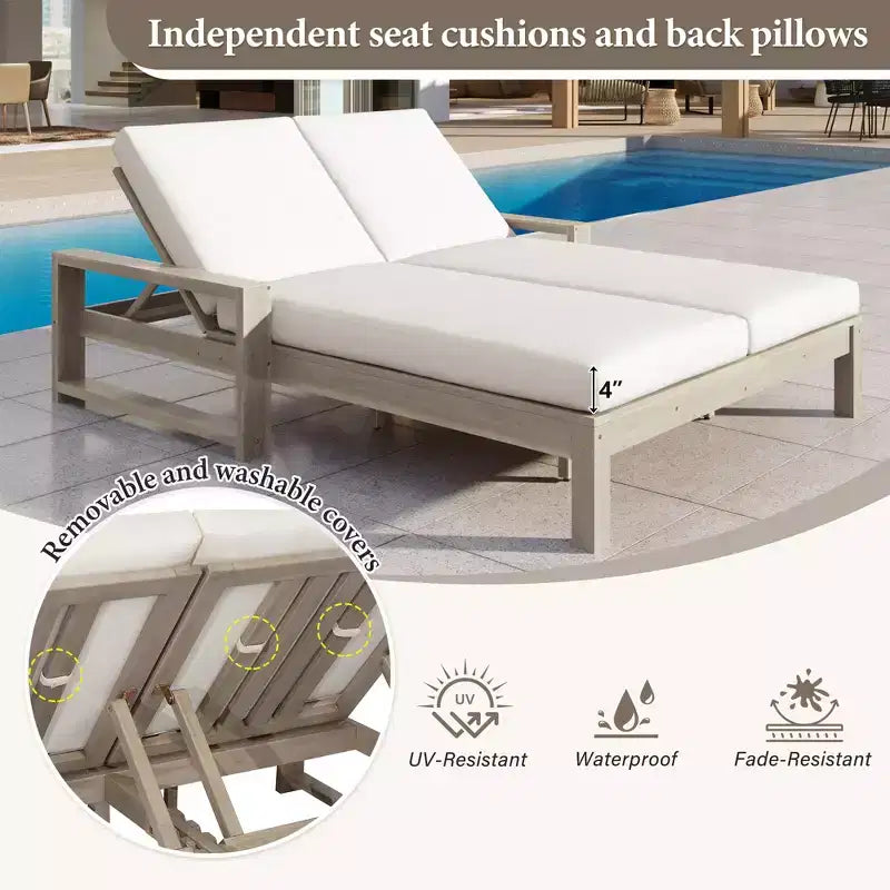 Polibi Double Outdoor Lounge Chair with 5-Position Adjustable Backrest