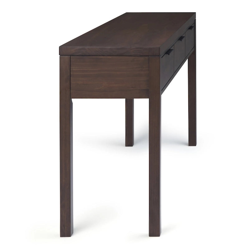 60-Inch Wide Solid Wood Contemporary 3-Drawer Console Table in Warm Walnut Brown